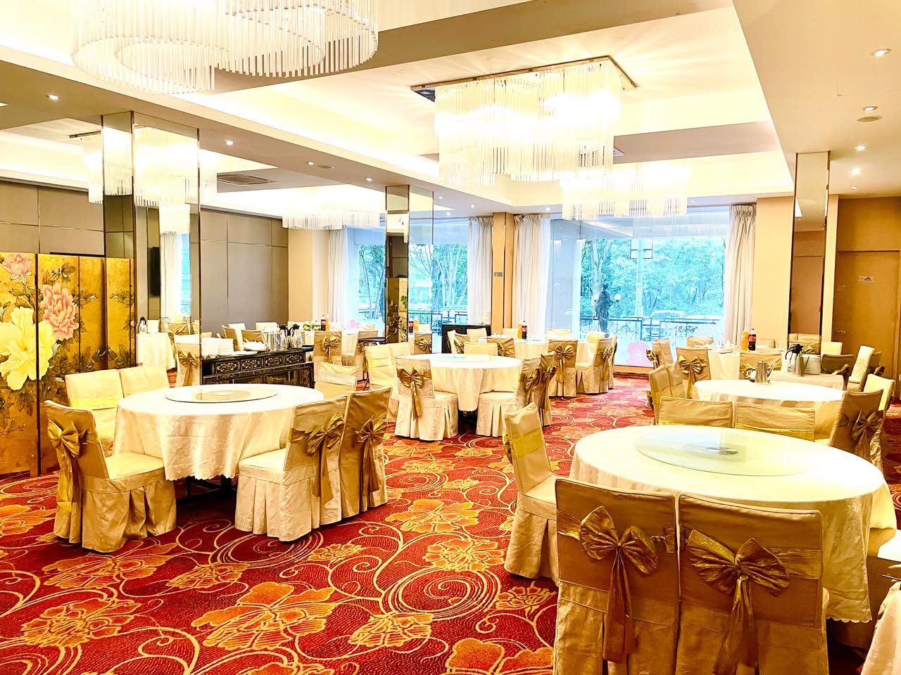 The Grand Hall set for a wedding banquet